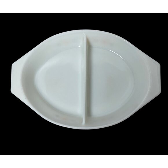 1960s Pyrex Town & Country Cinderella Oval Divided Serving Milk Glass Dish 1.5Qt - Picture 3 of 8
